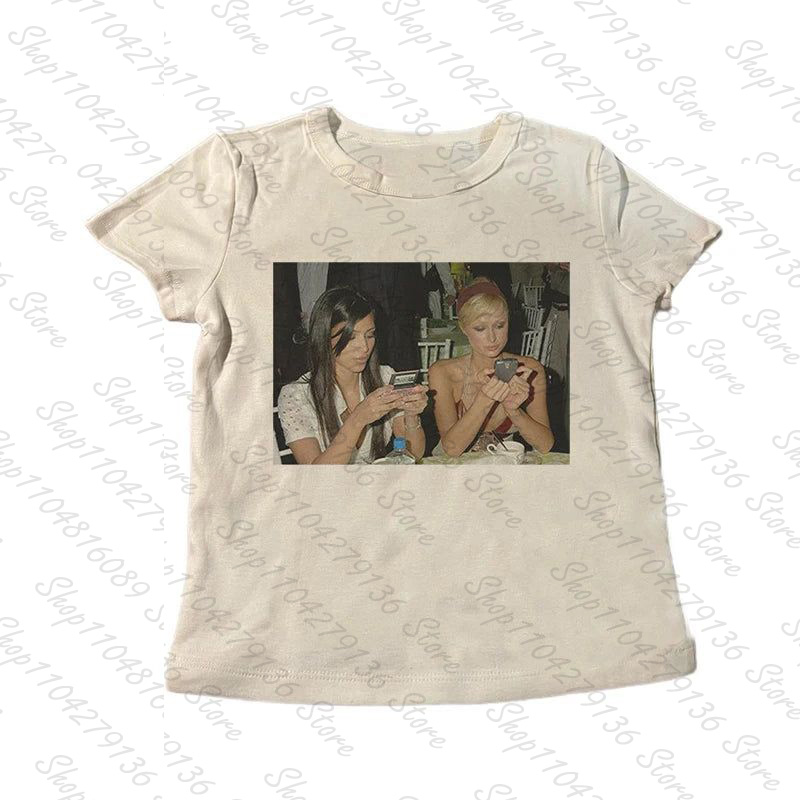 Y2K Graphic Baby Tee Crop - 2000er Punk Damen Kurzarm Slim Vintage