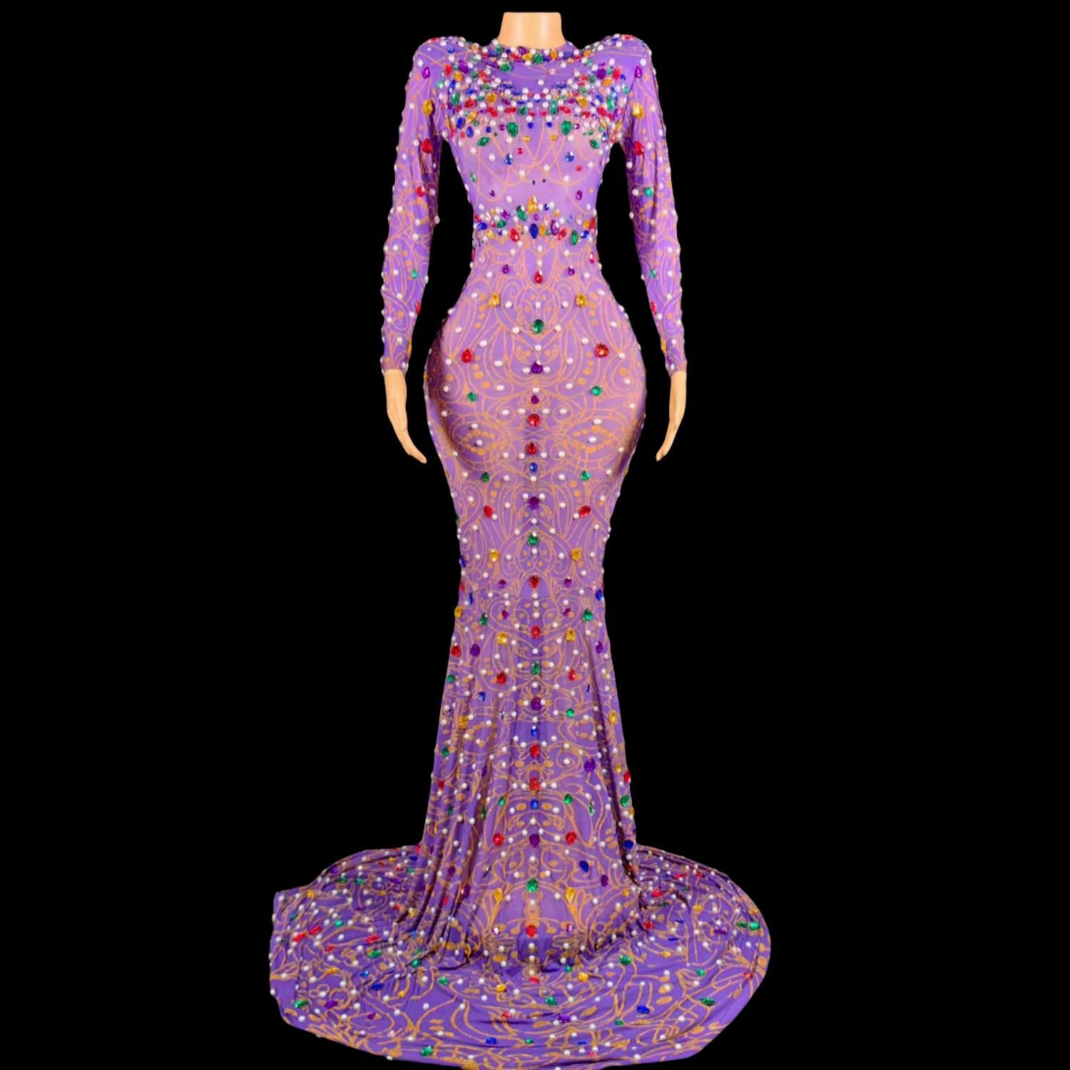 Sparkly Rhinestone Club Party Dress - Glitzerndes lila Meerjungfrau-Kleid mit Strasssteinen, High-End-Club-Nachtparty,
