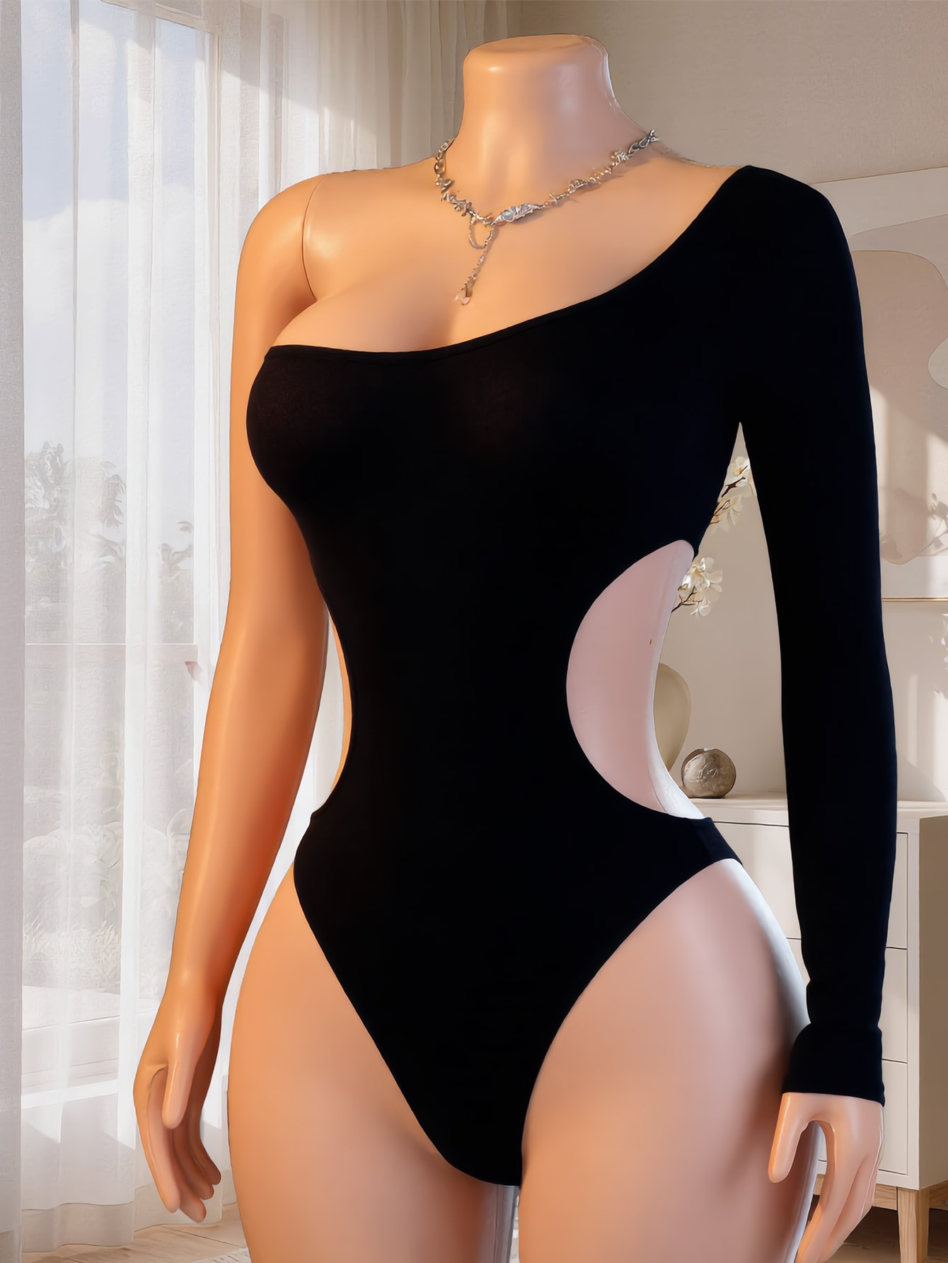 Lingerie - Damen-Bodysuit mit einer Schulter und langen