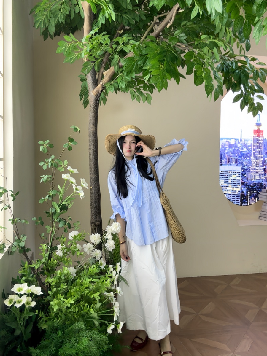 Korean Style A Line Shirt Dress - Übergrößen-Set für Damen: Blaues Hemd mit