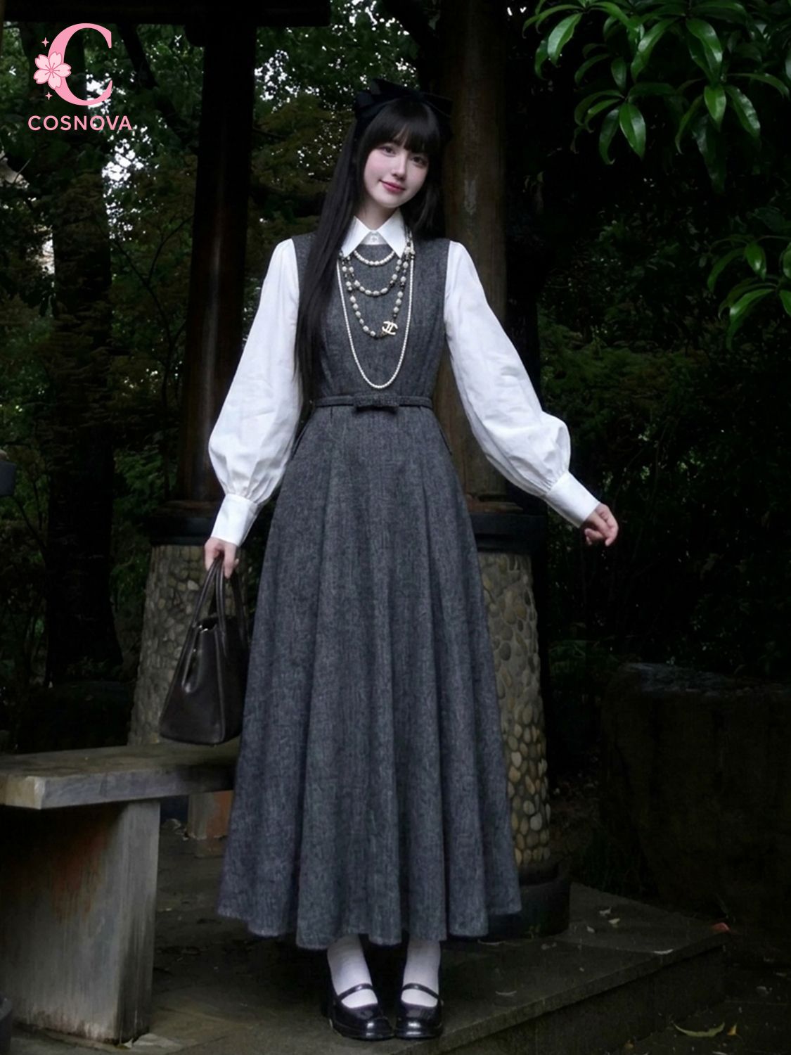 Korean Style A Line Shirt Dress - Koreanisches Hepburn-Stil 2-teiliges Kleid-Set für Damen,