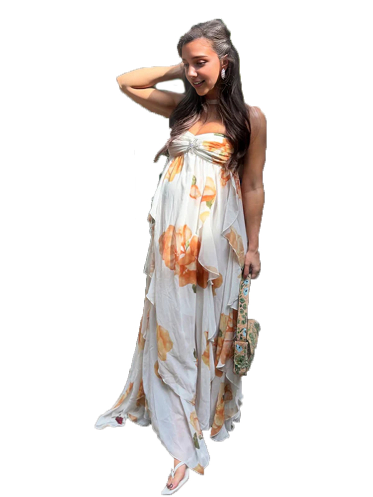 Boho Summer Beach Maxi Dress - Boho Floral Umstands-Fotoshooting-Kleid Strand Chiffon Maxikleid