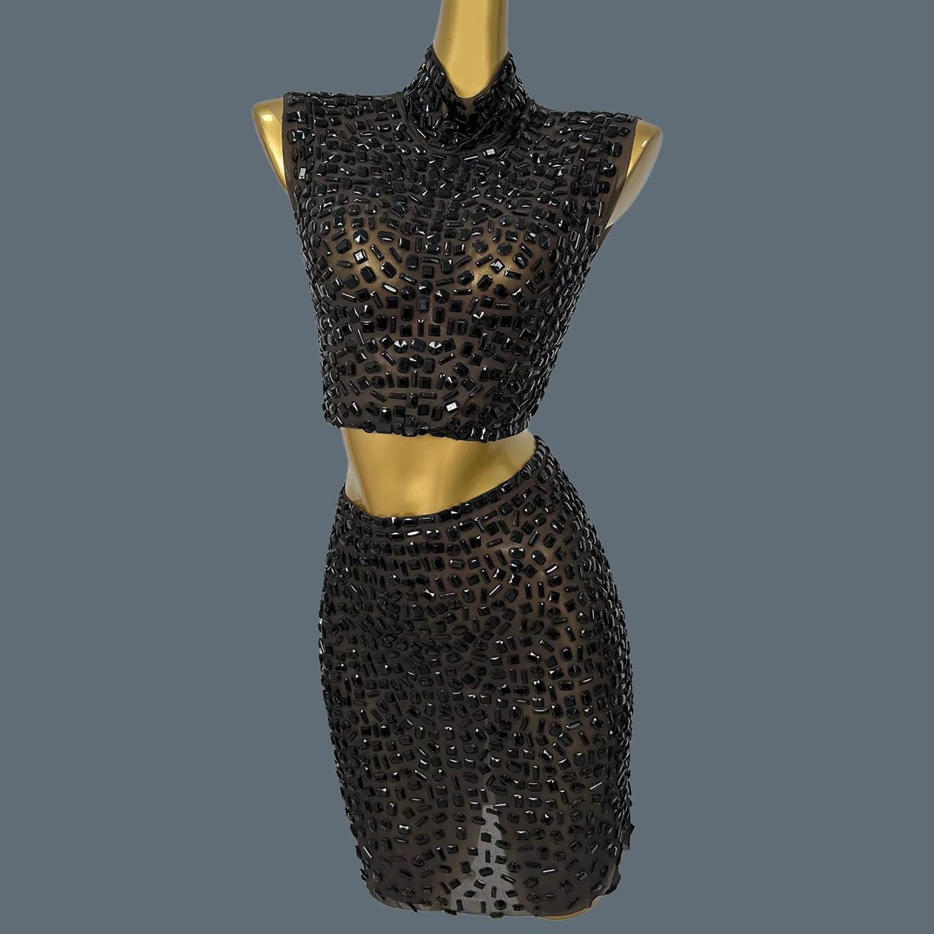 Sparkly Rhinestone Club Party Dress - Sommer Sparkly Schwarz Strass Kleid Anzug