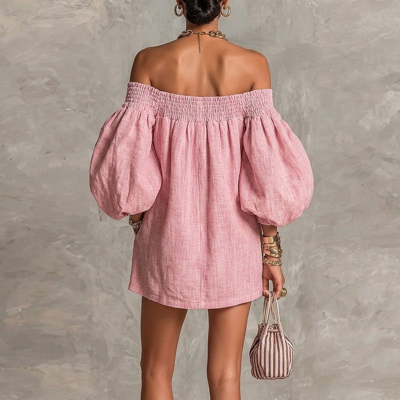 Damenkleid mit Schulterfreiem  – Off Shoulder Puff Sleeve Sundress Bewertung und Preis