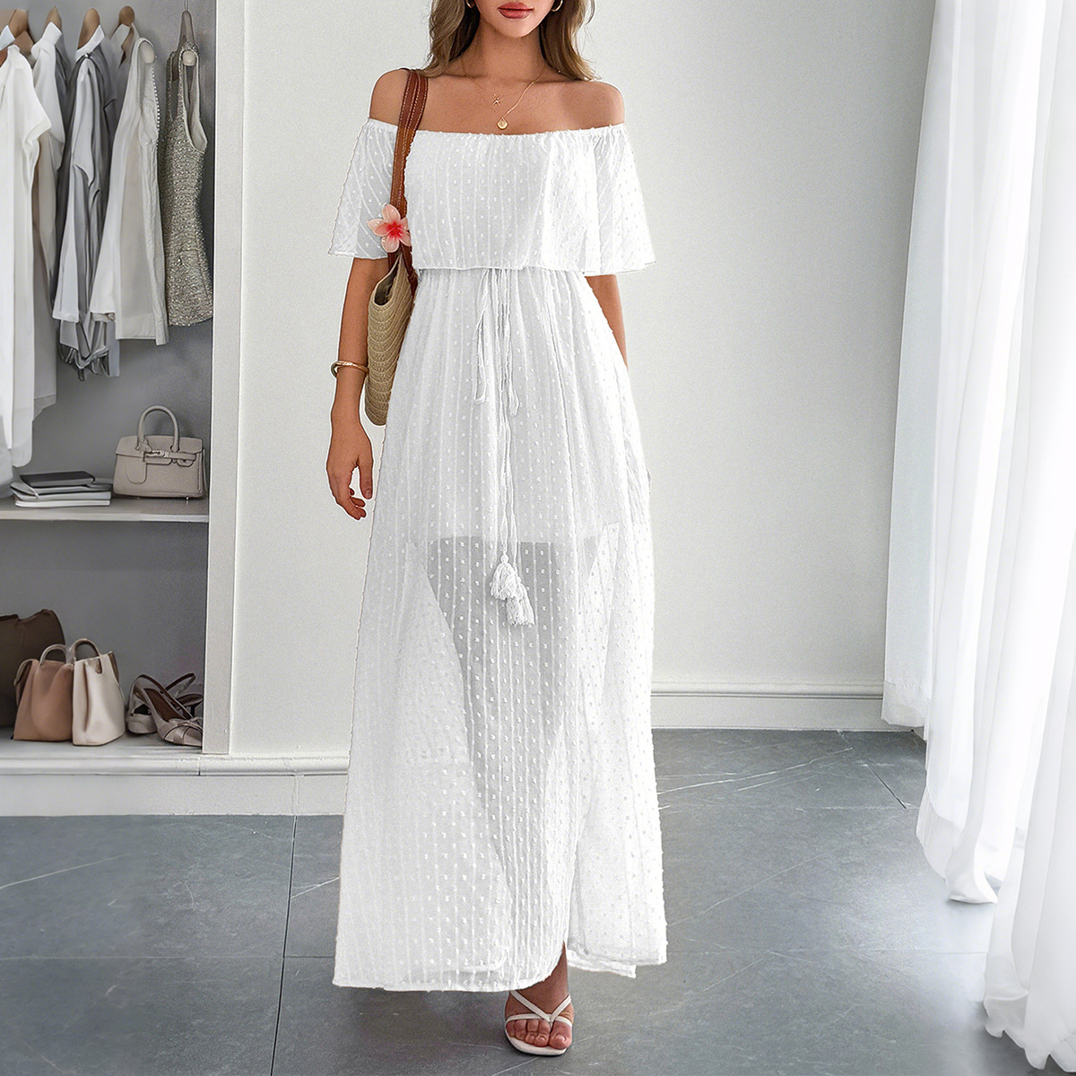 Elegantes Damen Sommer Casual  – Off Shoulder Puff Sleeve Sundress Bewertung und Preis