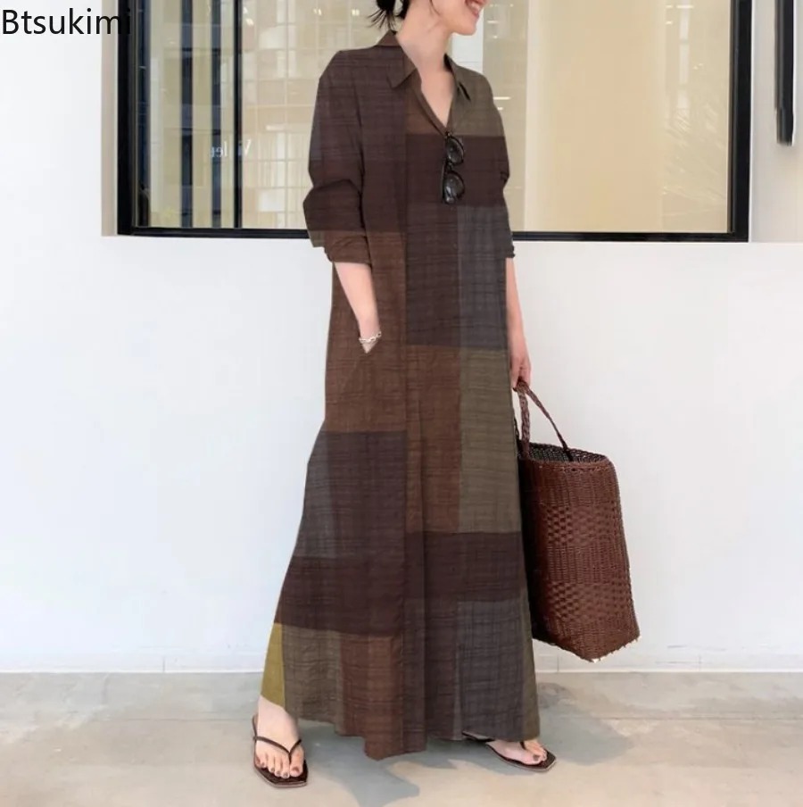 Modisches Neues Hemdkleid für  – Casual Loose Linen Shirt Dress Bewertung und Preis