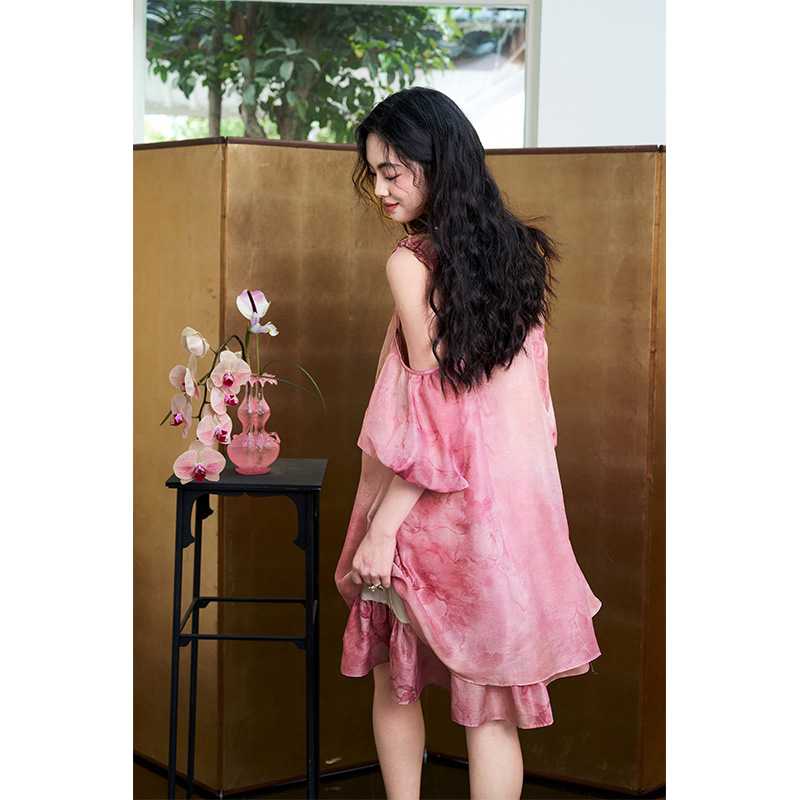 ELFSACK Tie-Dye-Jacquard-Chiff – Off Shoulder Puff Sleeve Sundress Bewertung und Preis