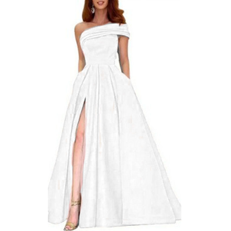 Elegantes schulterfreies Abend – Elegant Satin Evening Gown Split Bewertung und Preis