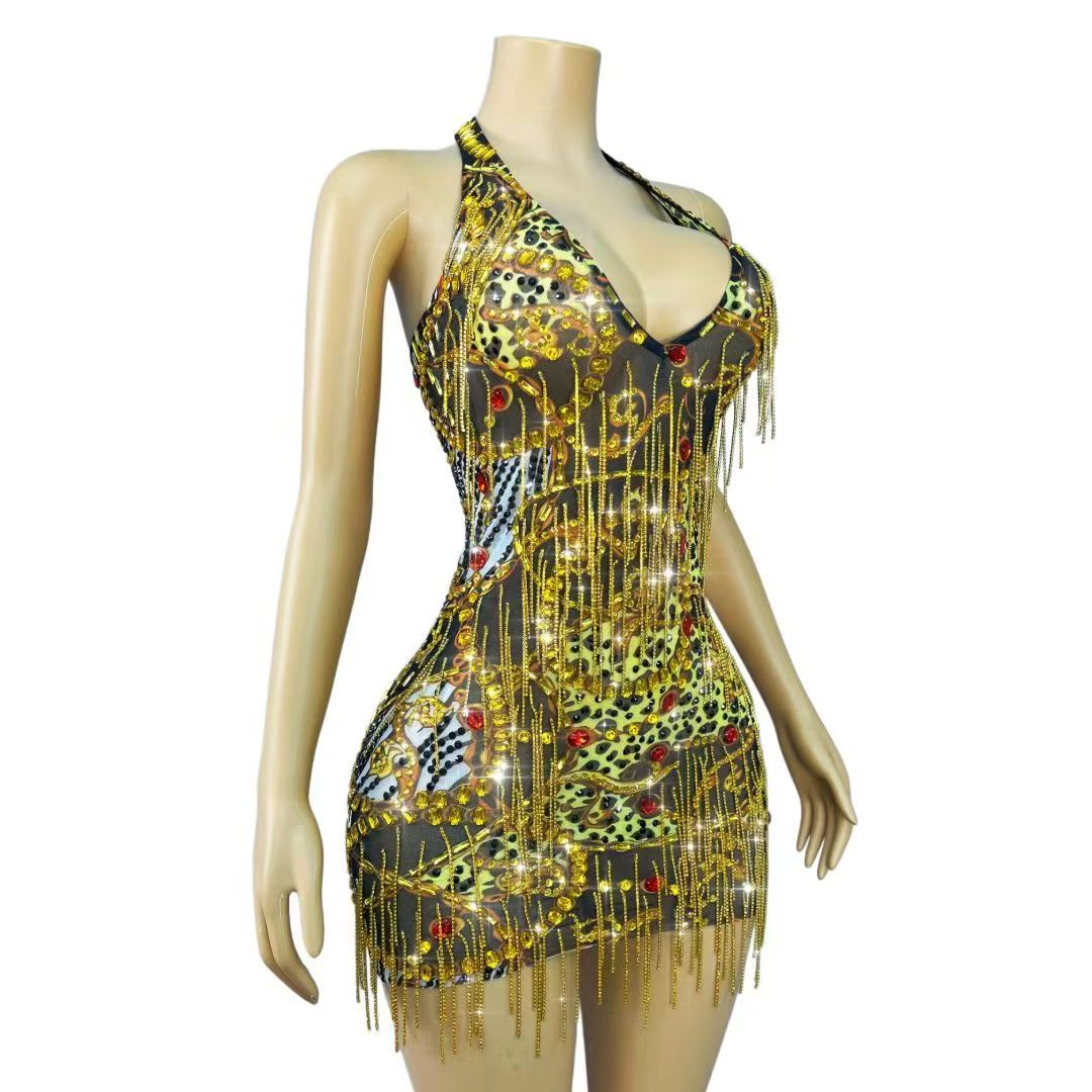 Glitzerndes Gold-Strass-Ketten – Sparkly Rhinestone Club Party Dress Bewertung und Preis