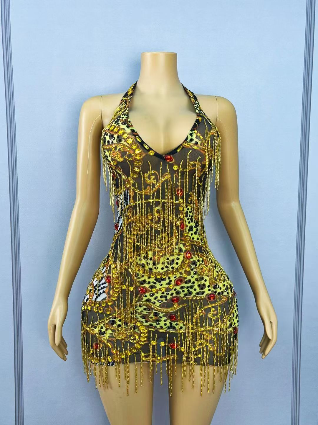 Glitzerndes Gold-Strass-Ketten – Sparkly Rhinestone Club Party Dress Bewertung und Preis