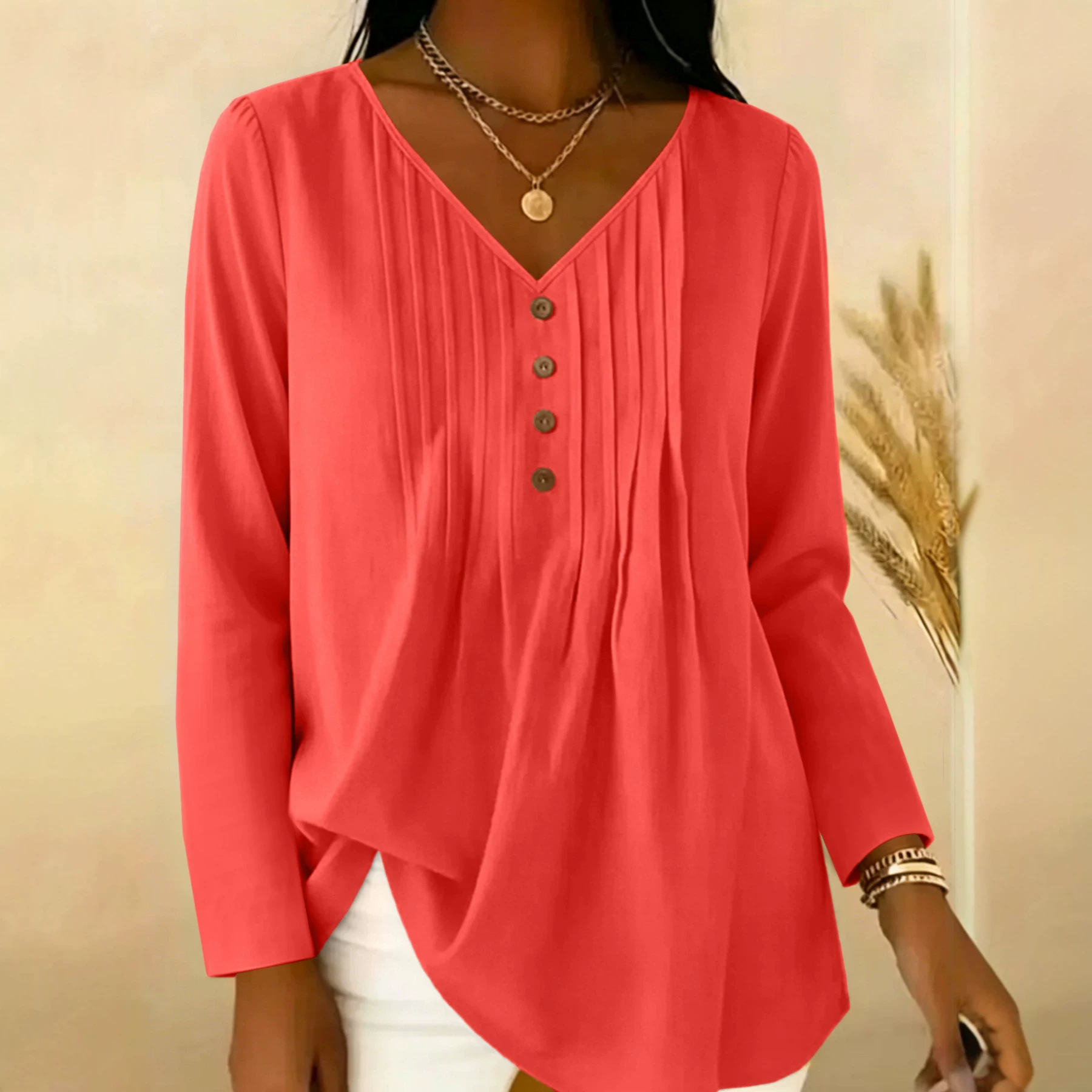 Sanfte Frühherbst-Bluse mit V- – Blouses Bewertung und Preis