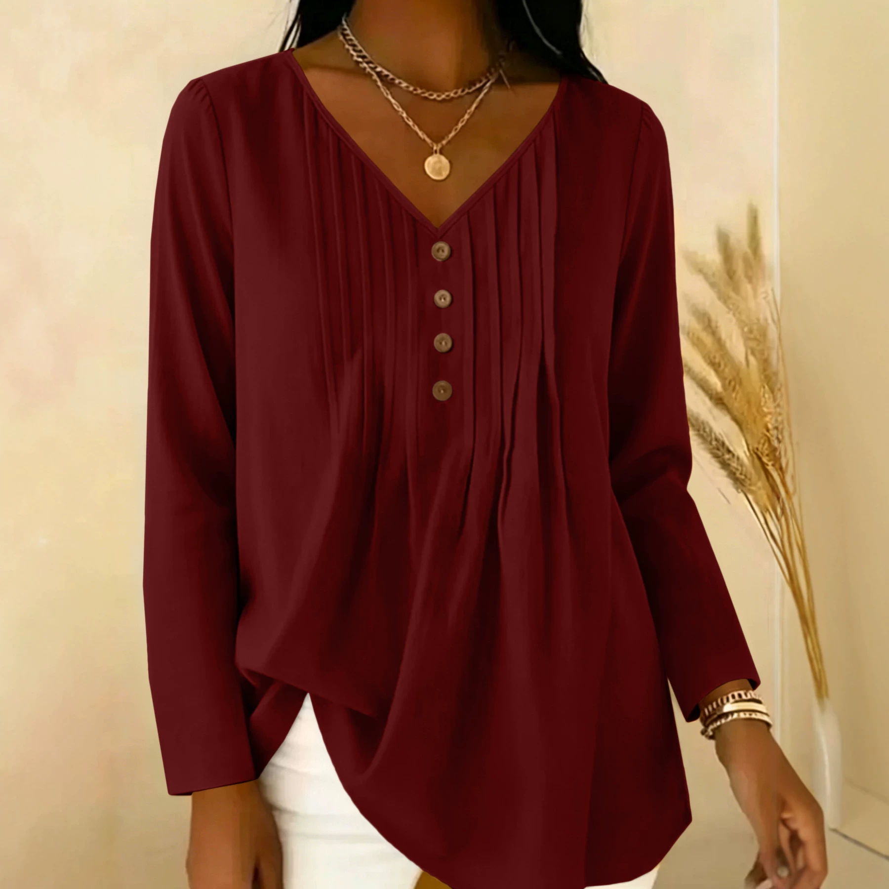 Sanfte Frühherbst-Bluse mit V- – Blouses Bewertung und Preis