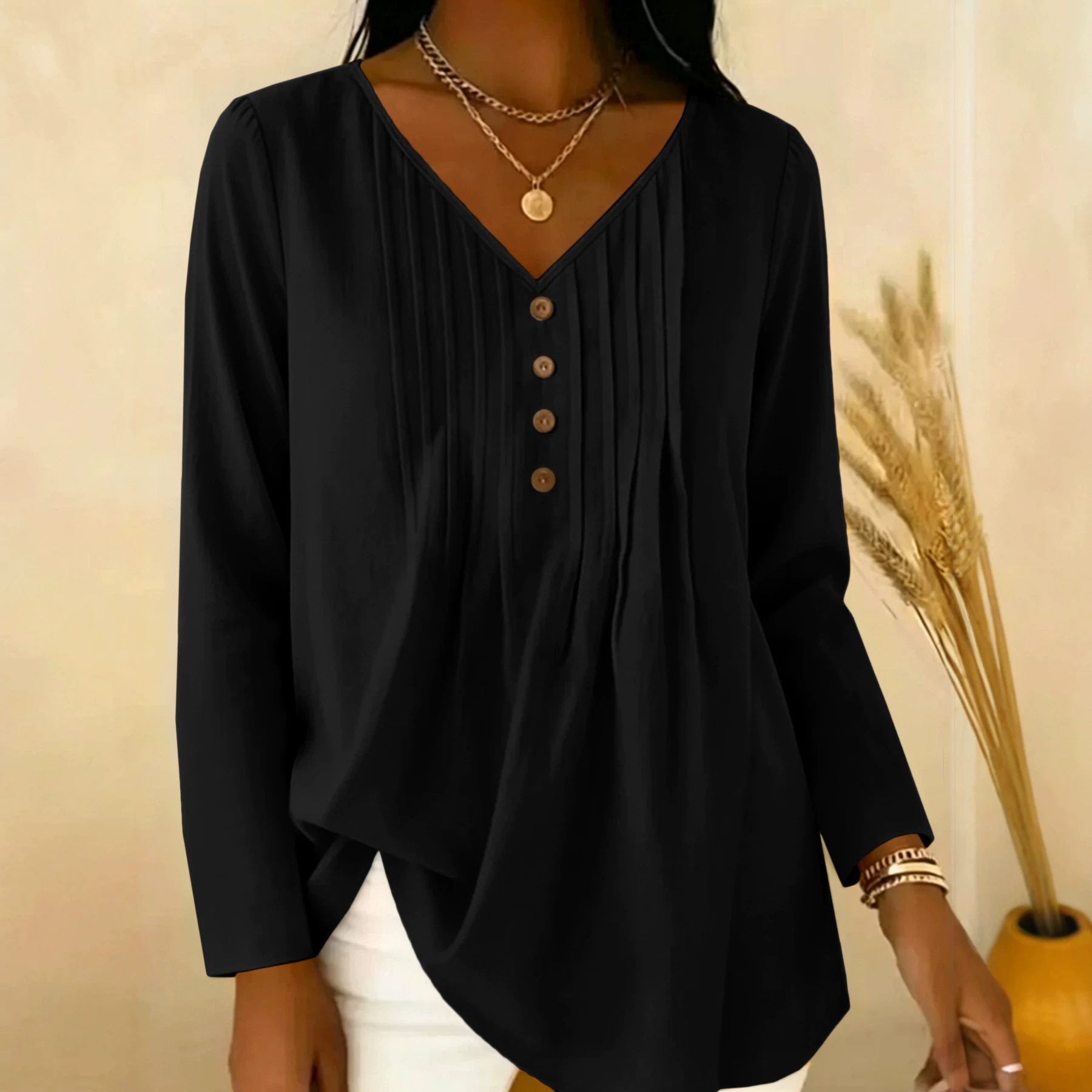 Sanfte Frühherbst-Bluse mit V- – Blouses Bewertung und Preis