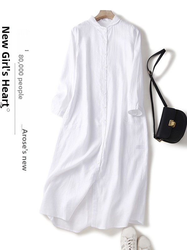 Lässiges Baumwoll-Leinen-Hemdk – Casual Loose Linen Shirt Dress Bewertung und Preis