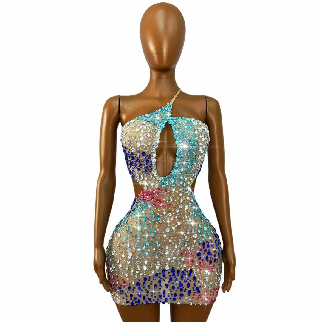 Glitzerndes, farbenfrohes Stra – Sparkly Rhinestone Club Party Dress Bewertung und Preis