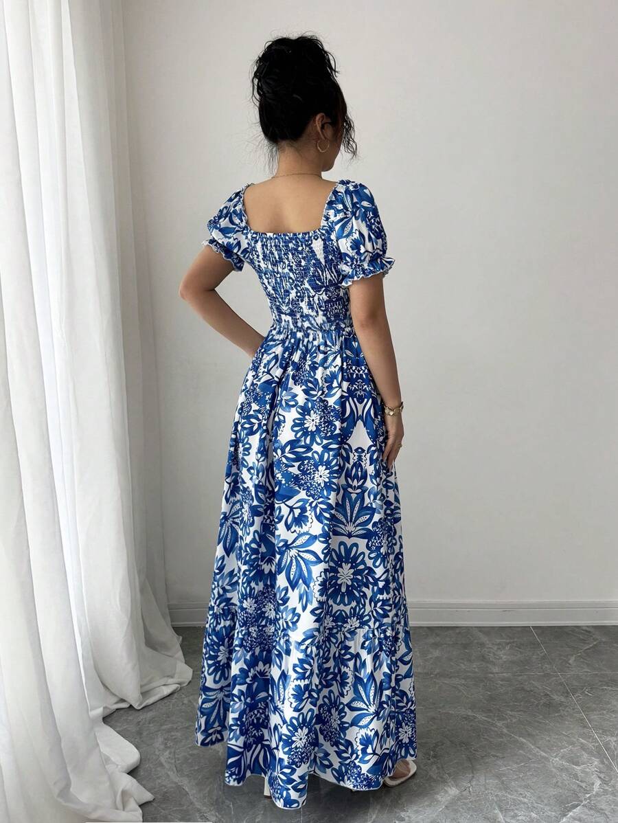 Elegantes blaues Blumenprint-K – French Vintage Floral Midi Dress Bewertung und Preis