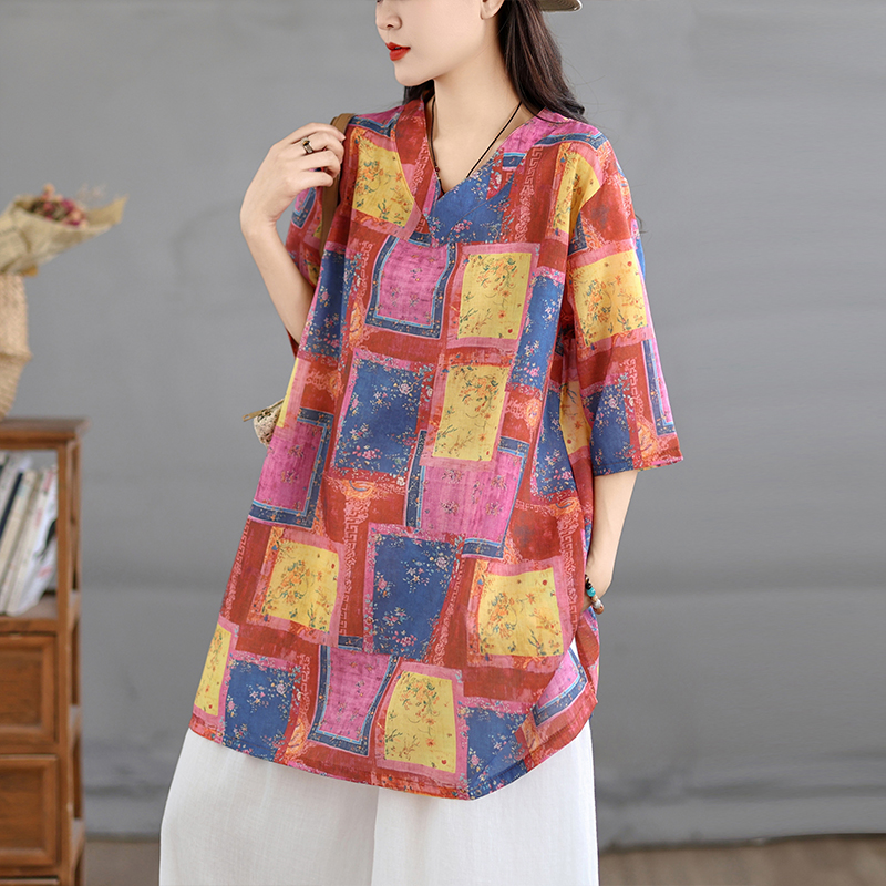 Lässiges Baumwoll-Leinen-Print – Casual Loose Linen Shirt Dress Bewertung und Preis