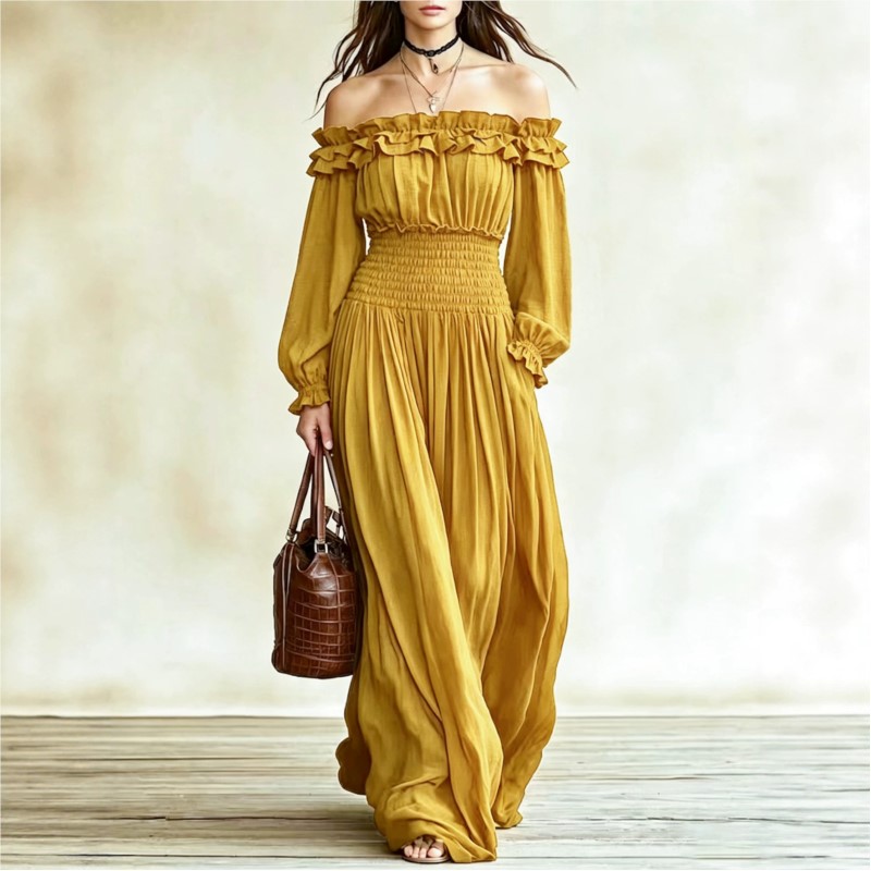 Schulterfreies Modisches Maxik – Off Shoulder Puff Sleeve Sundress Bewertung und Preis