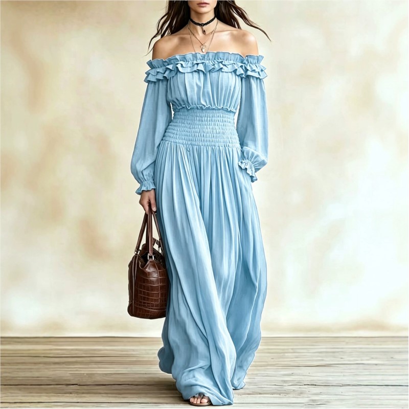 Schulterfreies Modisches Maxik – Off Shoulder Puff Sleeve Sundress Bewertung und Preis
