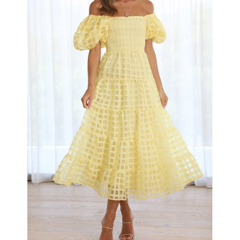 Elegantes schulterfreies Damen – Off Shoulder Puff Sleeve Sundress Bewertung und Preis