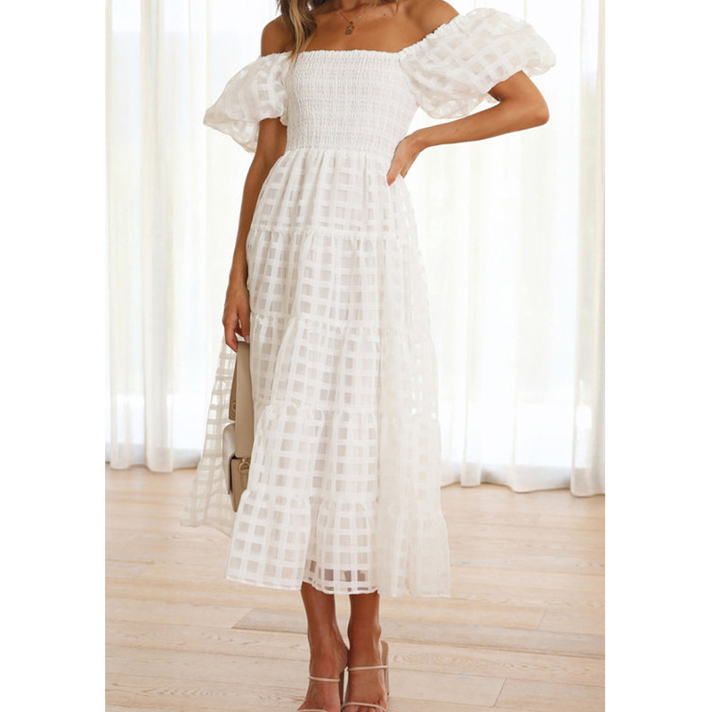 Elegantes schulterfreies Damen – Off Shoulder Puff Sleeve Sundress Bewertung und Preis