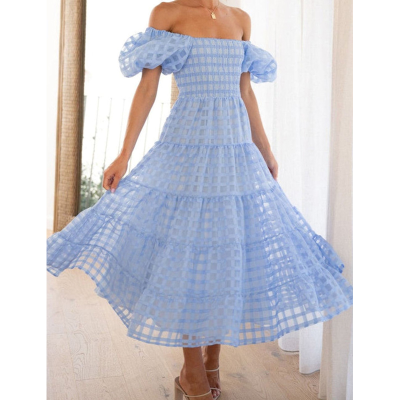 Elegantes schulterfreies Damen – Off Shoulder Puff Sleeve Sundress Bewertung und Preis