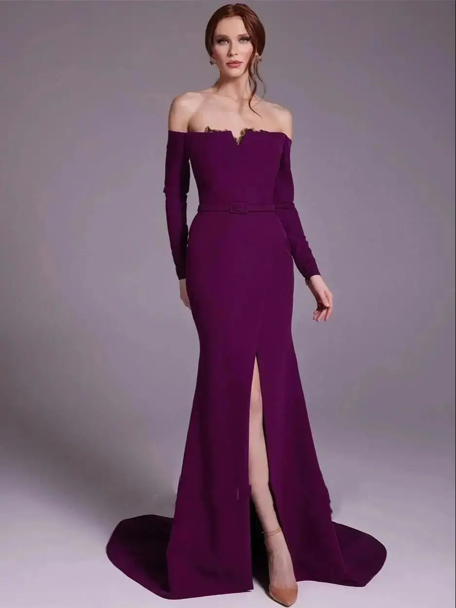 Elegantes lila Satin schulter  – Elegant Satin Evening Gown Split Bewertung und Preis